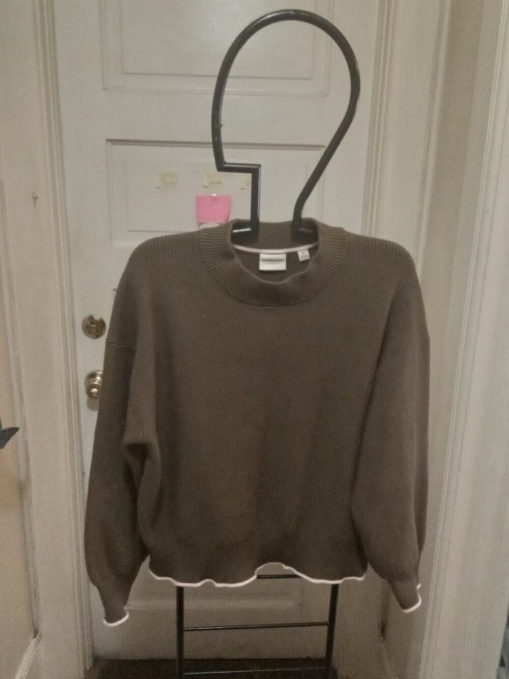 Scotch & Soda Sz XL olive Sweater with pink piping Viscose/Polyester - Picture 4 of 6
